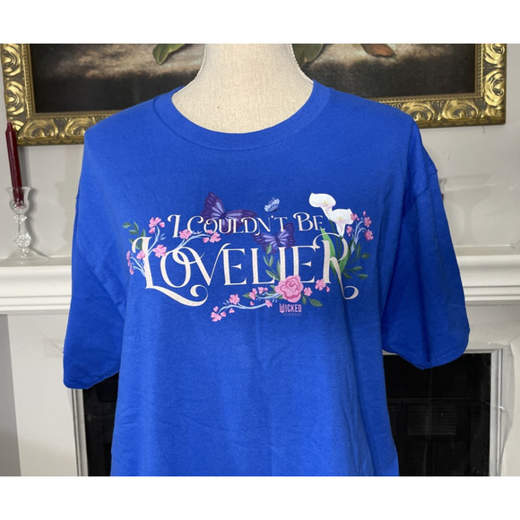 Wicked Couldn't Be Lovelier Blue T-Shirt Size Large Floral - Picture 2 of 4